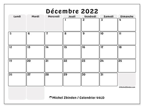 Calendriers Décembre 2022 à Imprimer Michel Zbinden Fr