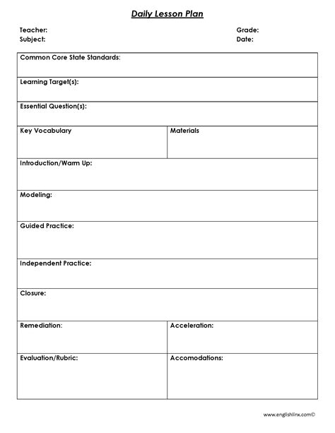 Daily Lesson Plan Template | Daily lesson plan, Ela lesson plan template, Stem lesson plans
