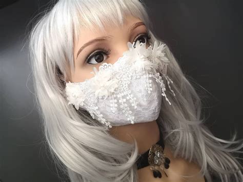 Pretty Handmade White Lace Face Mask With Embroidered Details Etsy