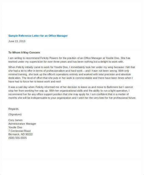 Business reference letters may vary in terms of their content but they are all used to provide recommendations which can benefit future. Manager Reference Letter Templates - 7+ Free Word Format ...