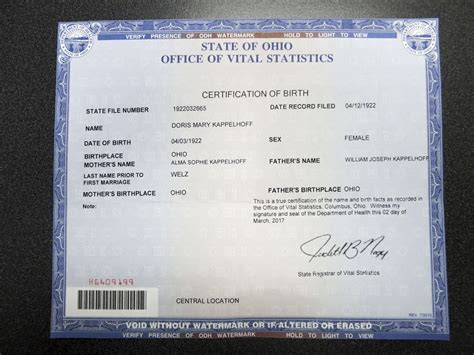 Long Form Ohio Birth Certificate Rohio