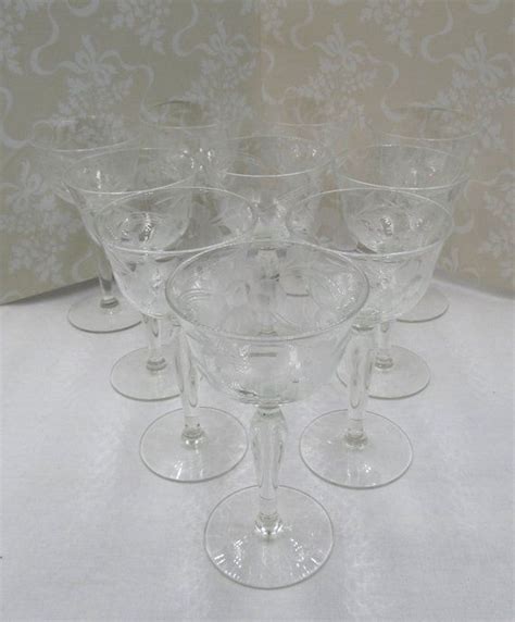 Vintage Set Of Ten 10 Crystal Etched Champagne Glasses Wedding Decor