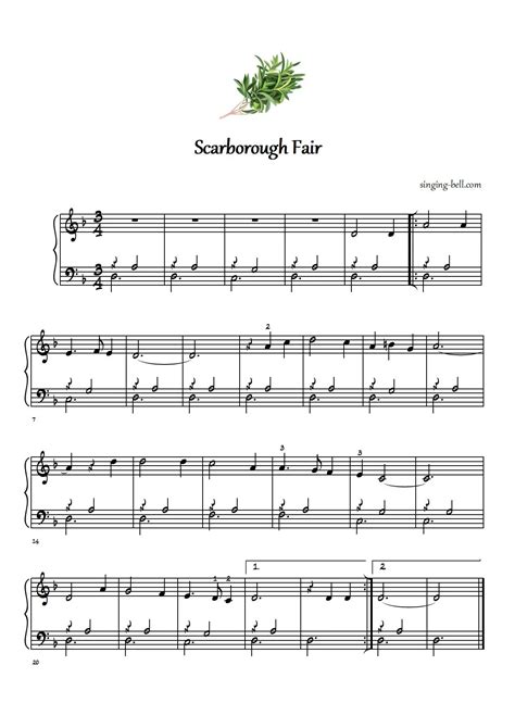 Scarborough Fair Piano Tutorial Notes Sheet Music Singing Bell