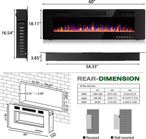 Vitesse 60 Inch Ultra Thin Wall Mounted Electric Fireplace With Remote