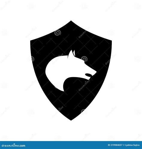 Shield And Wolf Icon Logo Design Isolated On White Background Stock