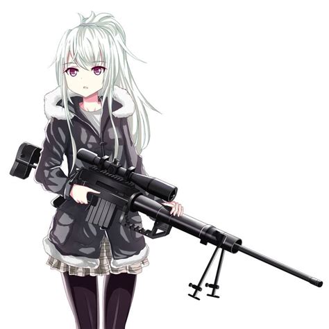 Anime Girl With White Hair And Red Eyes Holding A Gun