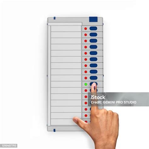 Electronic Voting Machine Evm With Male Hand Voting Sign Pressing Button Casting Vote Indian