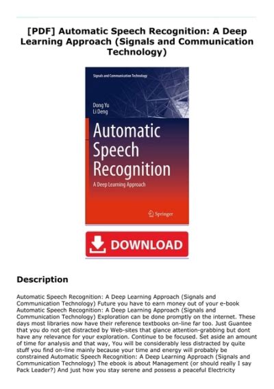 Pdf Automatic Speech Recognition A Deep Learning Approach Signals