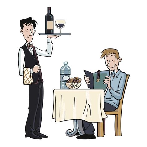 Waiter Serving A Customer In A Restaurant Vector Premium Download