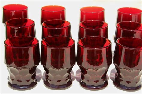Georgian Pattern Glass Tumblers Vintage Anchor Hocking Royal Ruby Red Glassware