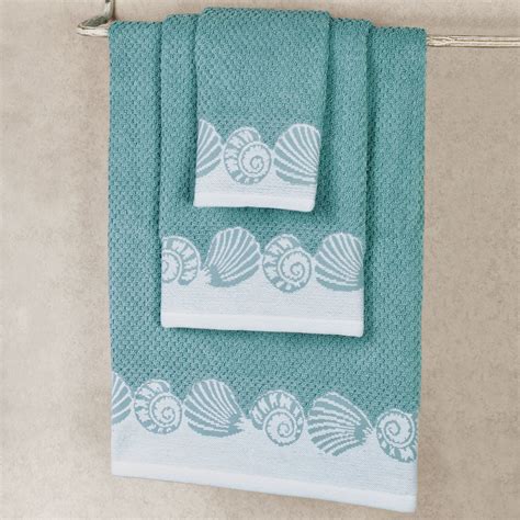 Cape May Teal Coastal Seashell Bath Towel Set Bath Towels Luxury