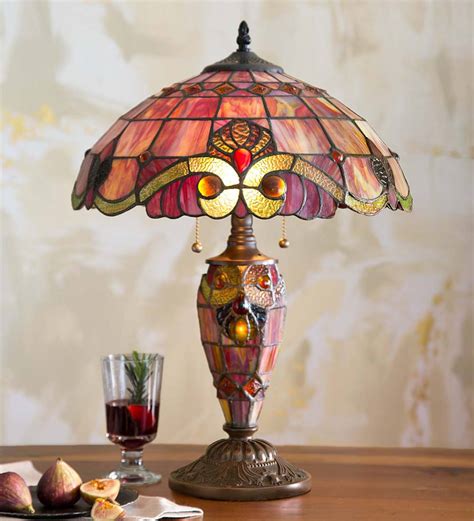 tiffany style red stained glass table lamp wind and weather