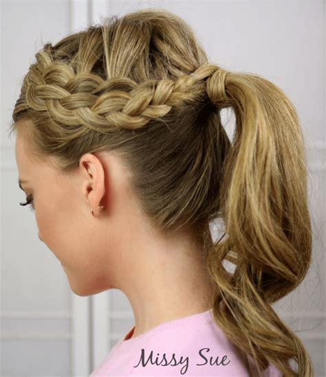 The ends of each braid will be added to the pony tail. Braid 19-Double Woven Headband Braid