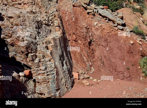 Slickensides On The Surface Of A Normal Fault Offset White Sandstone