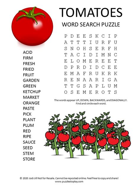 Tomato Word Search Puzzle Puzzles To Play