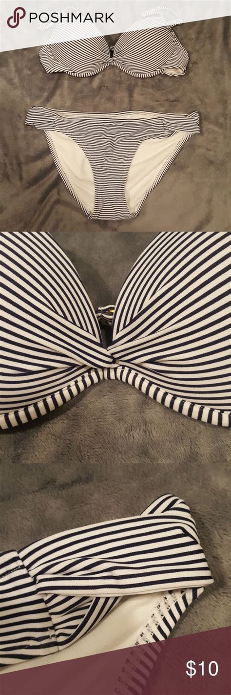 Navy And White Striped Bikini Navy And White Stripes Gold Colored