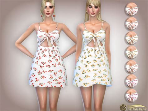 Ditsy Floral Print Tie Front Mini Dress By Harmonia At Tsr Sims 4 Updates