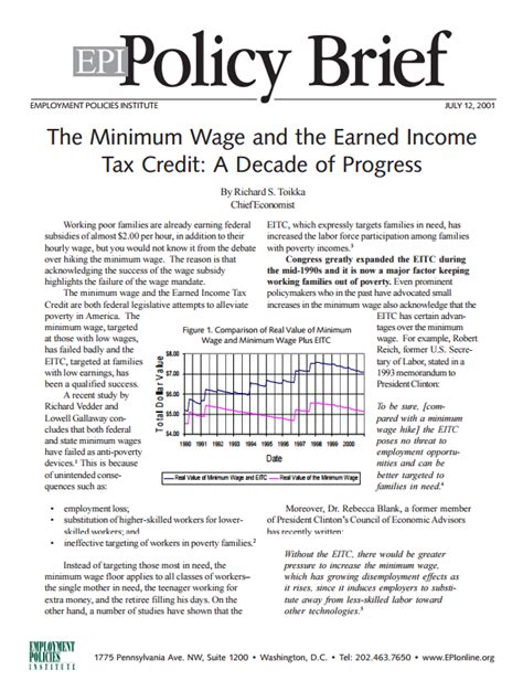The Minimum Wage And The Earned Income Tax Credit A Decade Of Progress