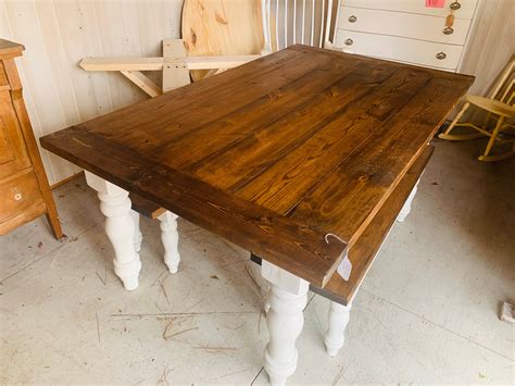 Rustic Farmhouse Table Set With Chunky Turned Legs And Breadboards