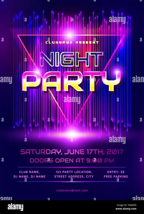 Colorful Flyer For Night Party Invitation Template With Abstract Shiny