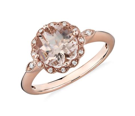Morganite engagement rings with sealed and certified appraisal. Morganite and Diamond Milgrain Halo Ring in 14k Rose Gold ...