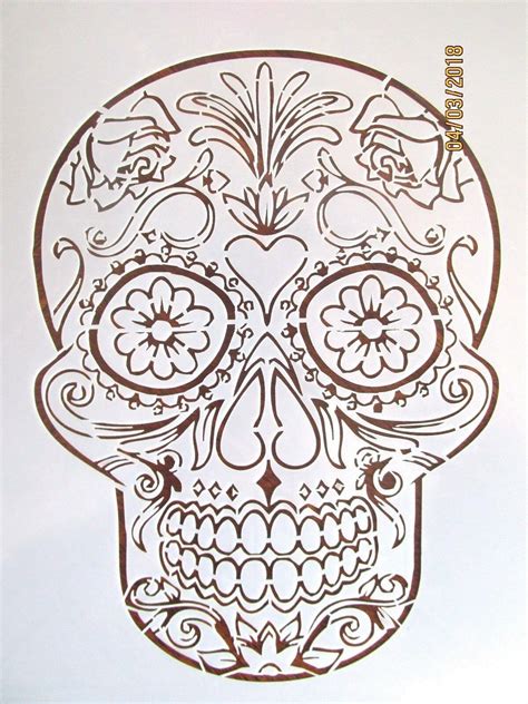 Skull Day Of The Dead Skull Stencil Template Reusable 10 Mil Mylar