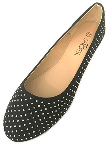 Womens Faux Suede Rhinestone Ballerina Ballet Flats Shoes 9 10 4021 Black Silver Buy Online