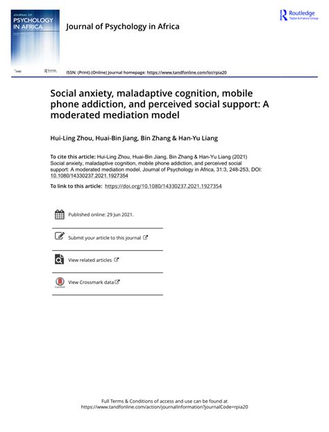 Pdf Social Anxiety Maladaptive Cognition Mobile Phone Addiction And Perceived Social