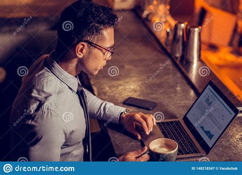 Freelancer Working On Laptop And Drinking Coffee Stock Image Image Of