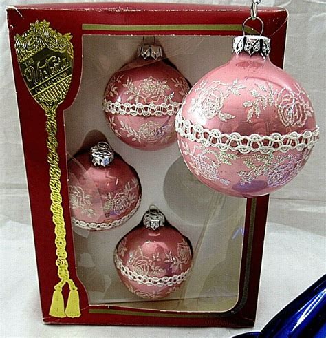 Rauch Victoria Collection Pink Christmas Glass Ornaments Lace Vintage