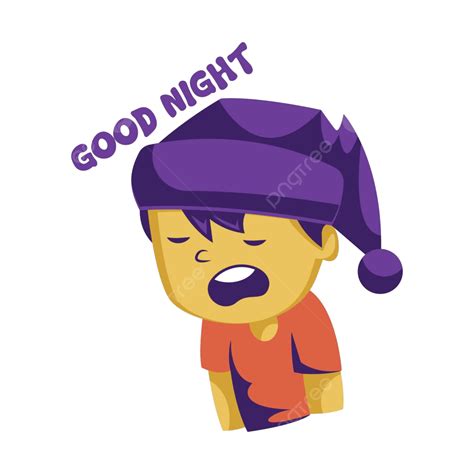 Good Night Vector Of A Drowsy Yellow Boy Wearing A Purple Sleep Cap