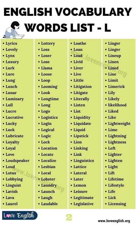 Words That Start With L List Of 245 Common Words Beginning With L