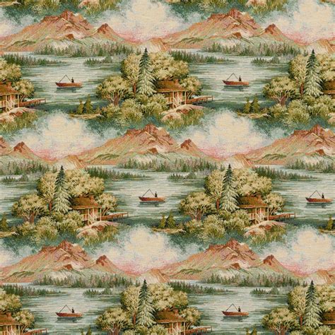 Cabin In The Wilderness Woven Novelty Upholstery Fabric By The Yard