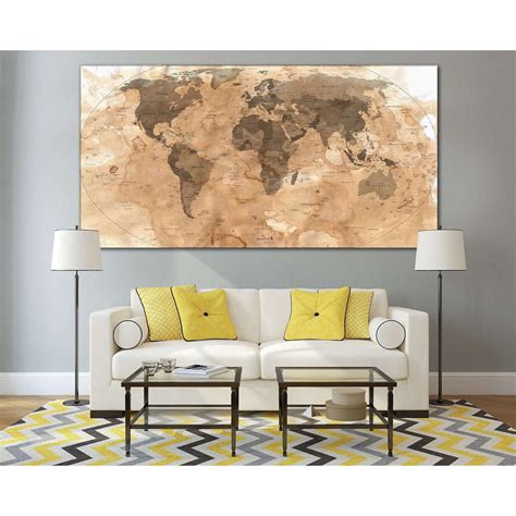 Rustic Travel World Map Canvas Print Zellart Canvas Prints