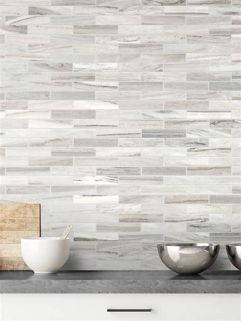 Just like using white tiles with gray grout looks fantastic so does gray tiles with white grout. Modern White Gray Subway Marble Backsplash Tile