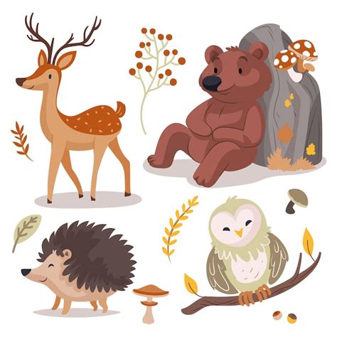 Colección De Animales Del Bosque Otoño Dibujado A Mano Vector Gratis