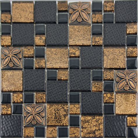 Black Porcelain Mosaic Tile Designs Gold Glass Tiles