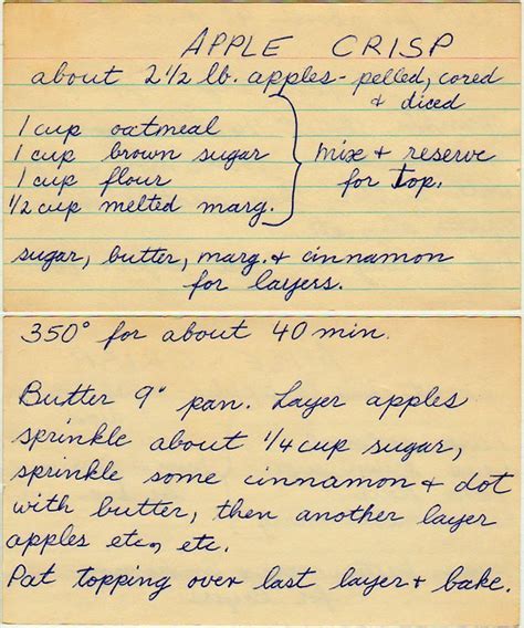 I Love These Hand Written Recipe Cards Apple Crisp Recipes Crisp