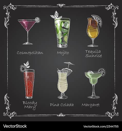 Chalk Drawings Cocktail Menu Royalty Free Vector Image