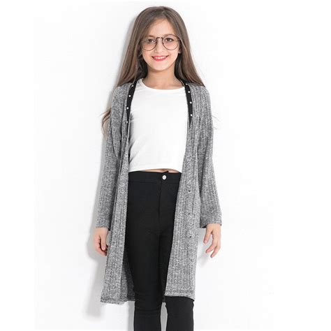 Autumn Teenage Girls Long Coat Long Sleeve Sweater Cardigans Age 10 12