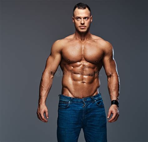 Portrait Of Shirtless Muscular Male In A Jeans Stock Photo Image Of