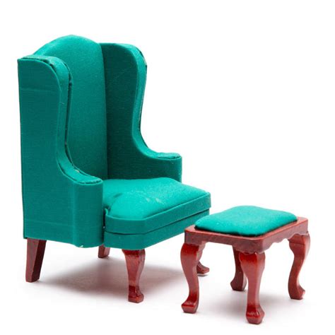 Luxe high wing back chair options. Dollhouse Miniature Green Wingback Chair with Ottoman Set ...
