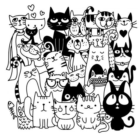 面白い手描き猫。 プレミアムベクター Cat Doodle Doodle Art Designs Cute Doodle Art