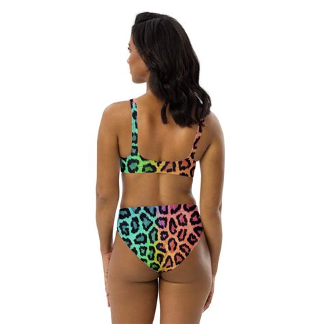 Rainbow Bright Leopard Print Top Bikini Imbottito Riciclato Etsy