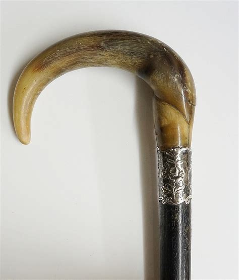 A Victorian Ladies Walking Stick Carved Horn Crook Handle