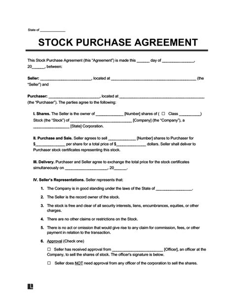 Free Stock Shares Purchase Agreement Template Pdf And Word