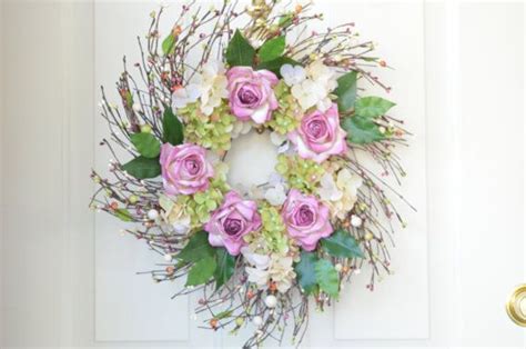 Pink Spring Wreath Pink Parchment Roses Front Door Etsy Pink Spring