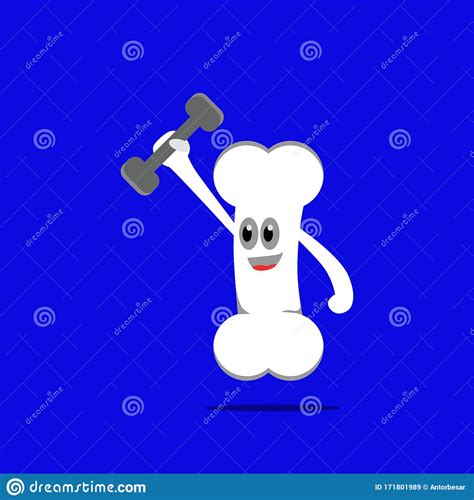 Illustration Of Strong Bone Cartoon Character Lifting A Barbell Stock