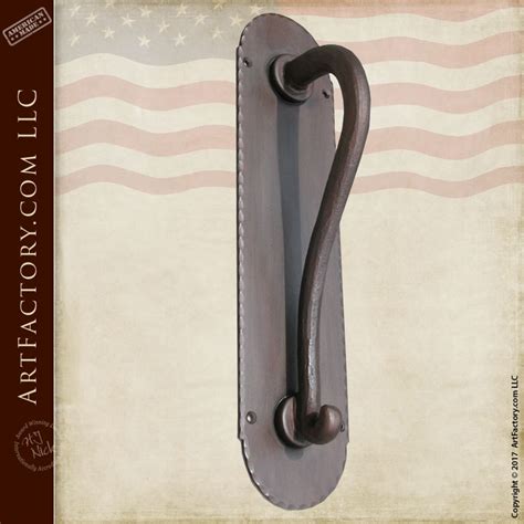 Curved Iron Door Pull Matching Hand Forged Handle And Backplate