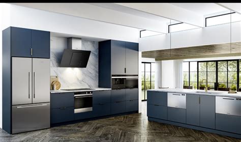 Learn how to install solid hardwood flooring with a few simple tools! Fisher & Paykel Midnight Blue Kitchen with Wood Flooring ...